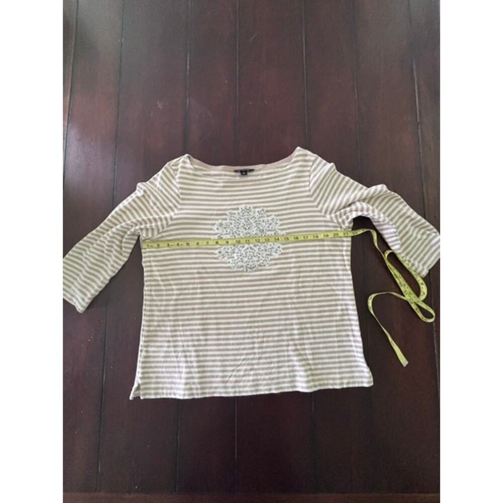 Lands' End Girl's14-16 Cream Tan Stripe Snowflake Sequin Cotton Top EUC - Picture 6 of 7